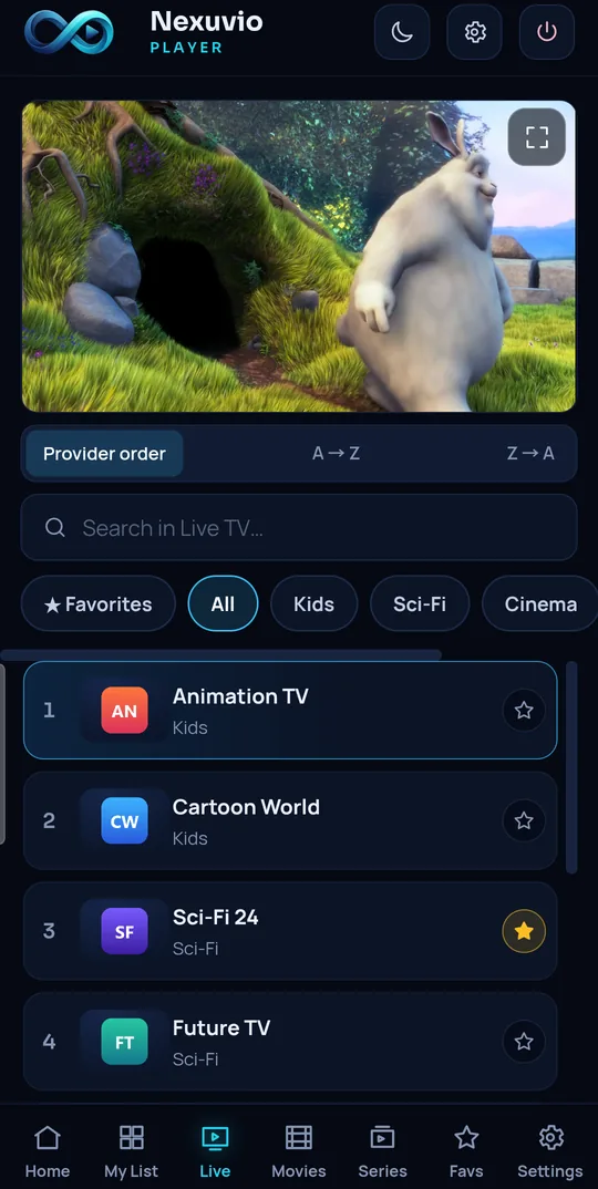 Live TV screen